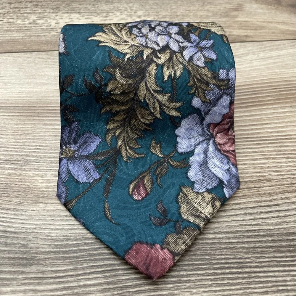 Vintage 90s Neck Tie Mens OLEG CASSIN Floral Art Designer Suit‎